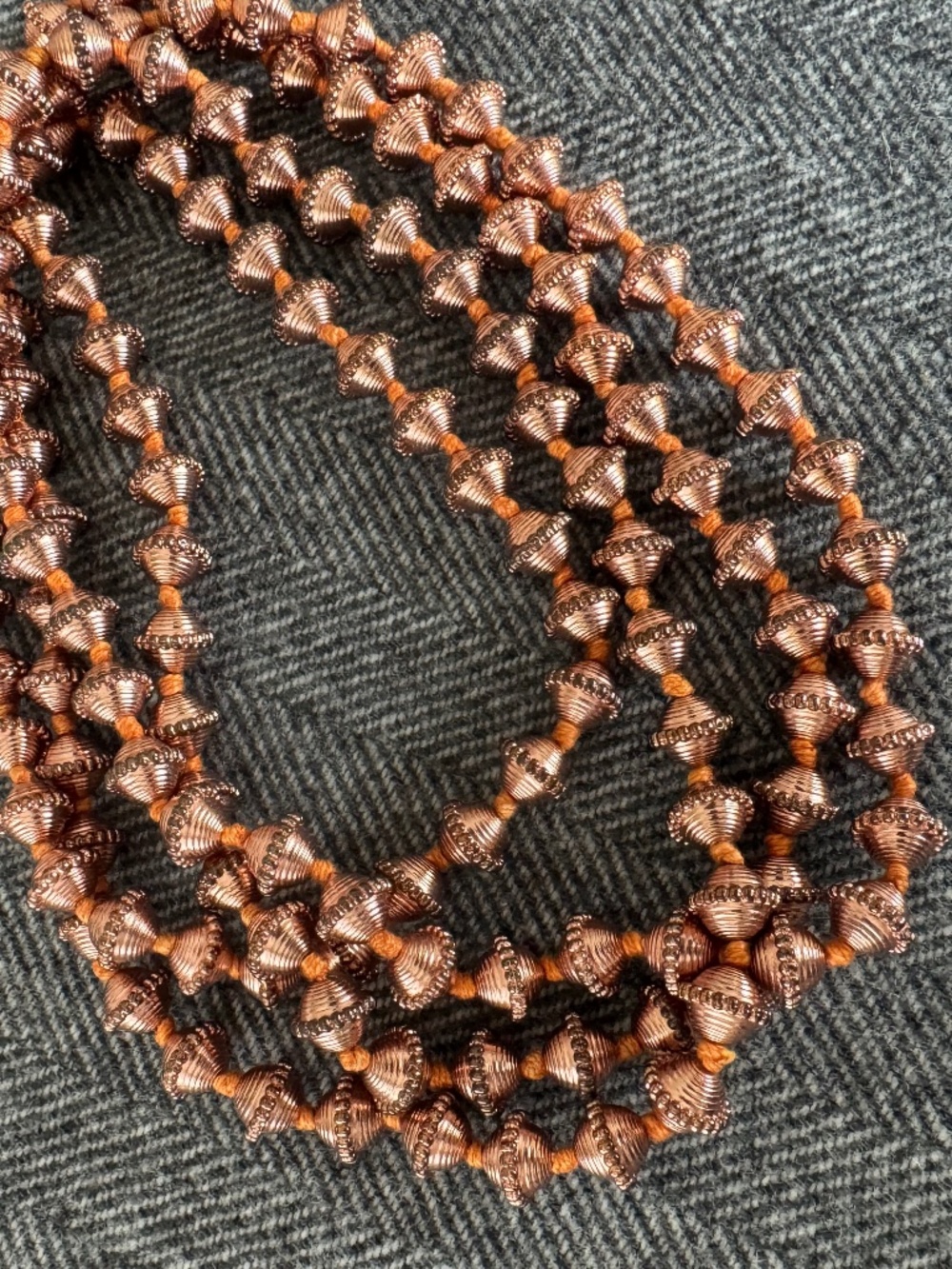 NWOT, ROLLER RABBIT, ANZA, COPPER CONICAL SHAPED DECORATIVE BEADED NECKLACE